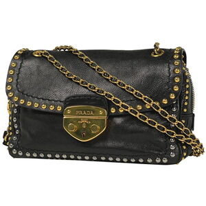 Prada Logo Chain Shoulder Bag Handbag Leather Nero Black